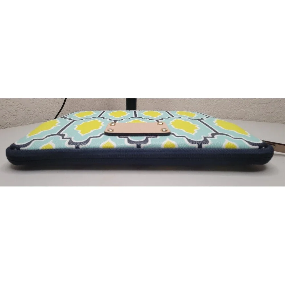 EUC Kate Spade Geometric Tablet Sleeve Pouch Teal Yellow Scallop Padded Gold Zip